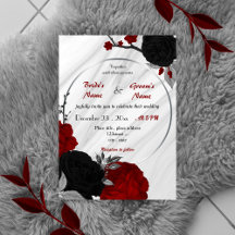 invitación de boda floral roja y negra