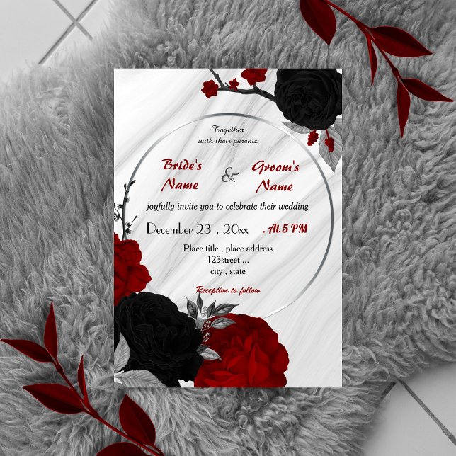 invitación de boda floral roja y negra (Subido por el creador)