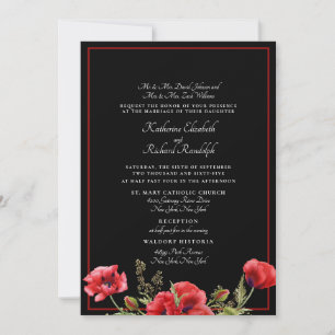 Invitación de boda floral roja y negra formal II
