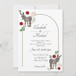 Invitación de Boda Floral Rojo Burro Rústico
