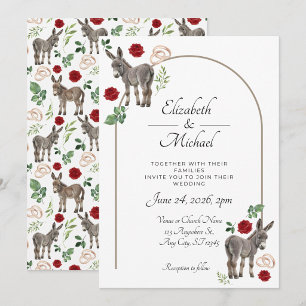 Invitación de Boda Floral Rojo Burro Rústico