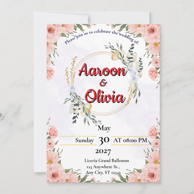 Invitación de Boda Floral Romántica (Anverso)