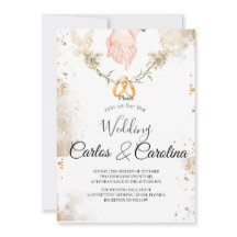 Invitación de boda floral romántica con anillos de