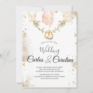 Invitación de boda floral romántica con anillos de