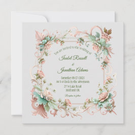 Invitación de boda floral romántica cuadrada