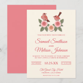 Invitación de boda floral romántica de pájaros ros