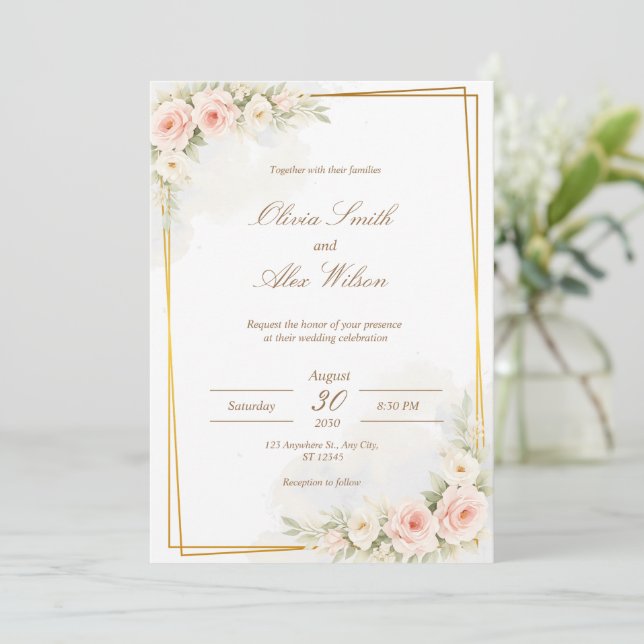 Invitación de boda floral romántica Dusty Blush Pe (Anverso de pie)