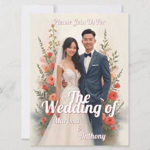 Invitación de boda floral romántica estilo vintage