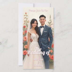Invitación de boda floral romántica estilo vintage