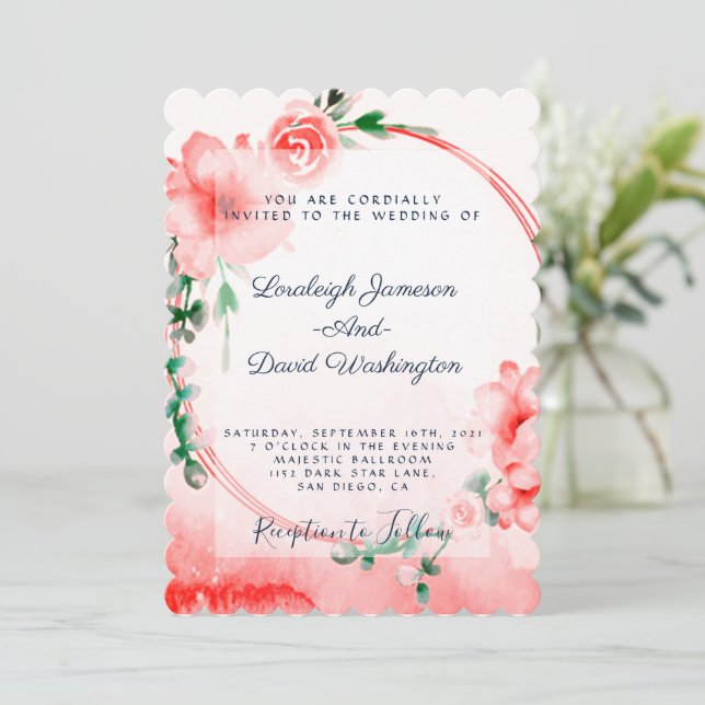 Invitación de boda floral rosa (Anverso de pie)