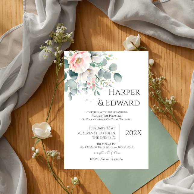 Invitación de boda floral rosa (Subido por el creador)