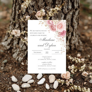 invitación de boda floral rosa