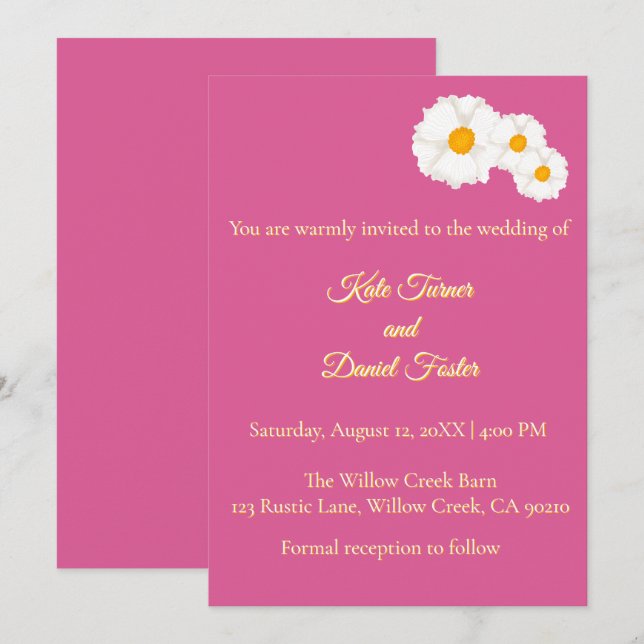 Invitación de boda floral rosa (Anverso / Reverso)
