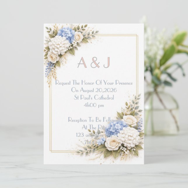 Invitación de boda floral rosa (Anverso de pie)