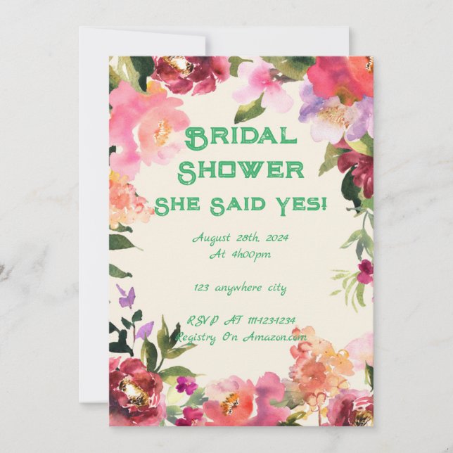 Invitación de boda floral rosa (Anverso)