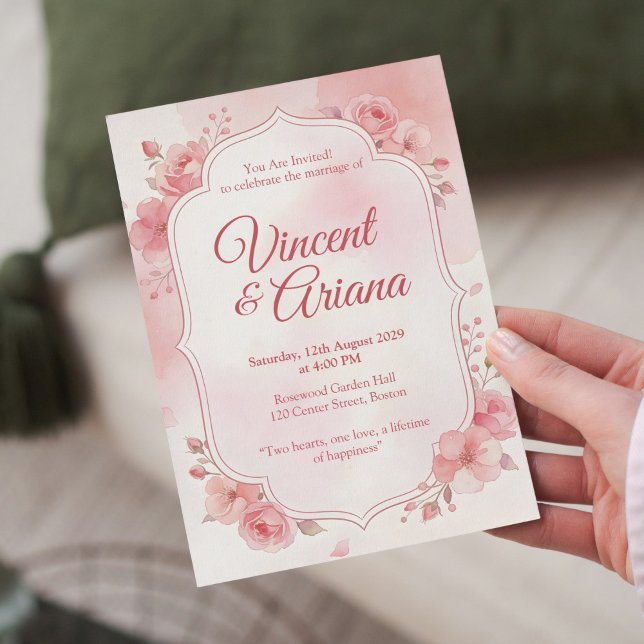 Invitación de Boda Floral Rosa Acuarela (Subido por el creador)
