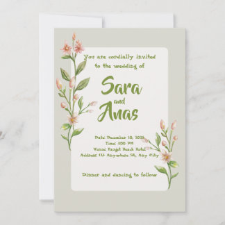 Invitación de boda floral rosa acuarela