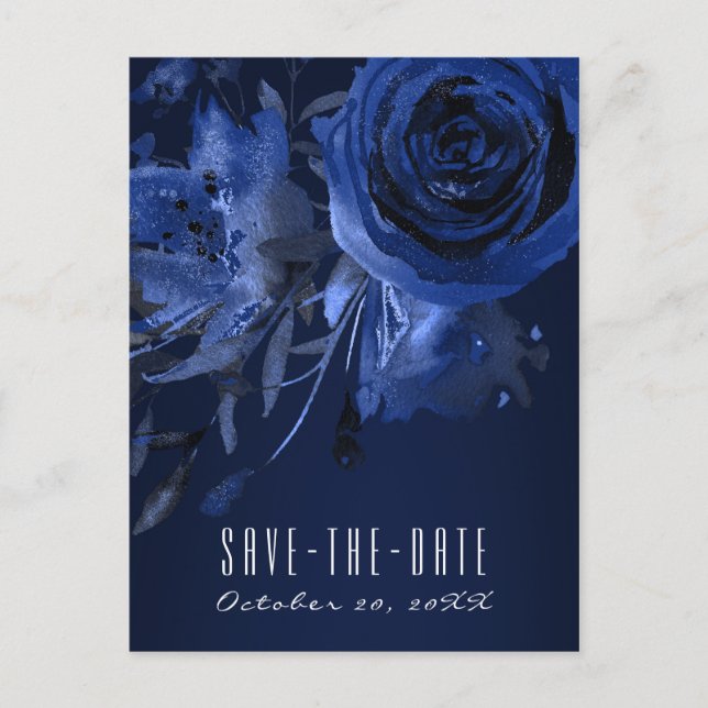 Invitación de Boda Floral Rosa Azul Elegante de In (Anverso)