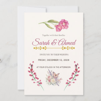 Invitación de boda floral rosa boho - B acuarela