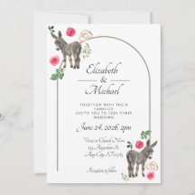 Invitación de Boda Floral Rosa Burro Rústico