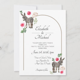 Invitación de Boda Floral Rosa Burro Rústico