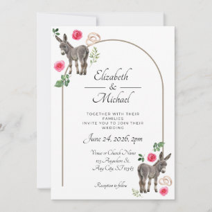 Invitación de Boda Floral Rosa Burro Rústico