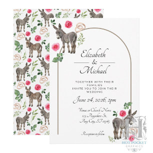 Invitación de Boda Floral Rosa Burro Rústico