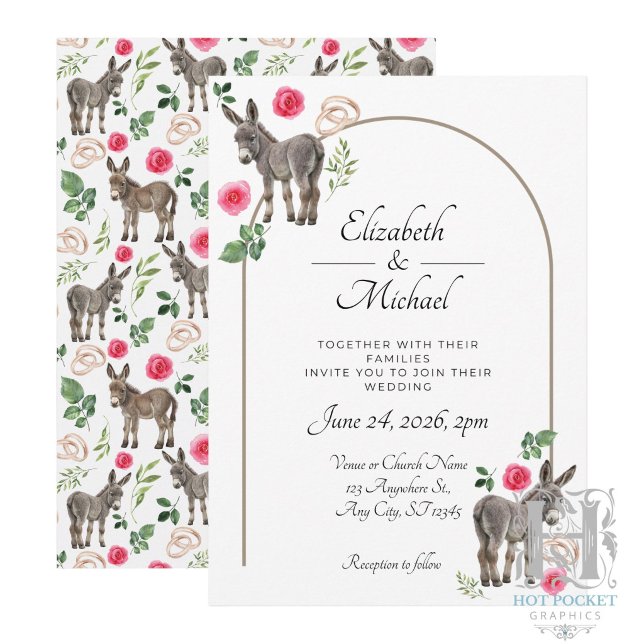 Invitación de Boda Floral Rosa Burro Rústico (Subido por el creador)