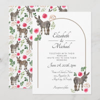 Invitación de Boda Floral Rosa Burro Rústico