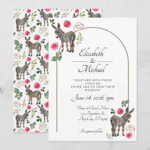 Invitación de Boda Floral Rosa Burro Rústico