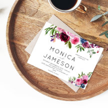 Invitación de boda floral rosa caliente y azul mar