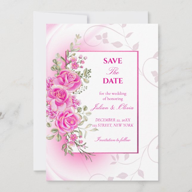 Invitación de boda floral rosa chic (Anverso)