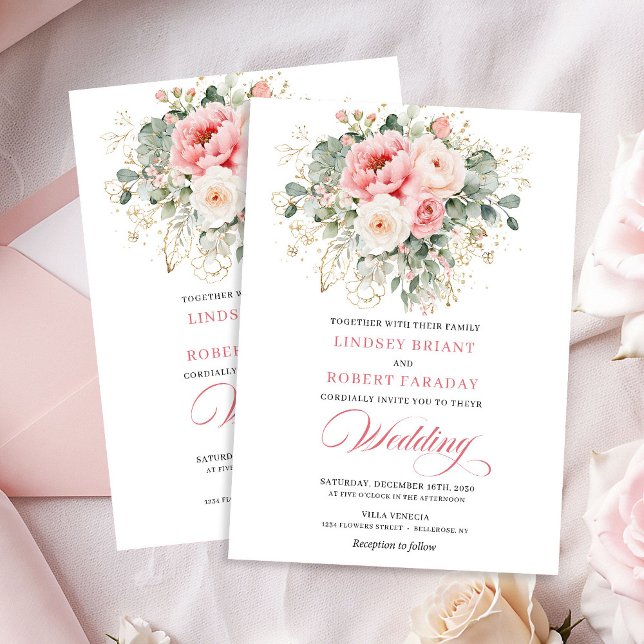 Invitación de boda floral rosa con rubor soñador (Dreamy Blush Rose Floral Wedding Invitation)