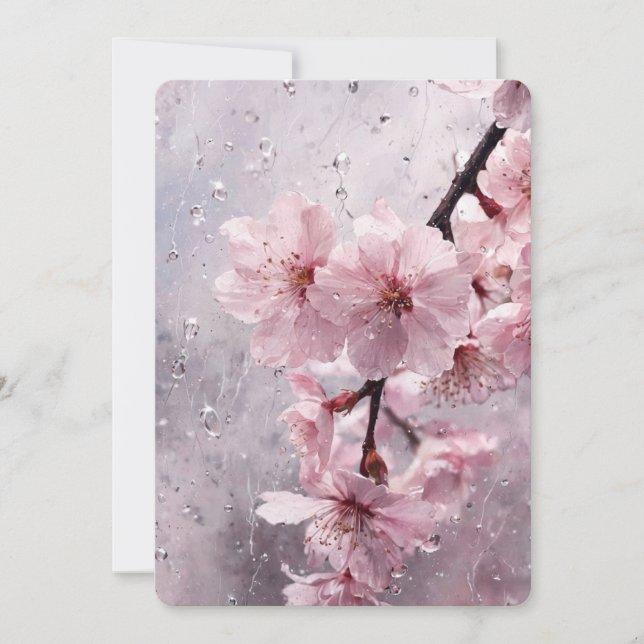 Invitación de boda floral rosa de flor de cerezo e (Anverso)