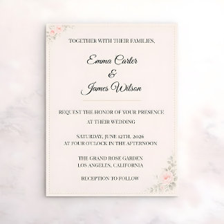 Invitación de Boda Floral Rosa de Lujo