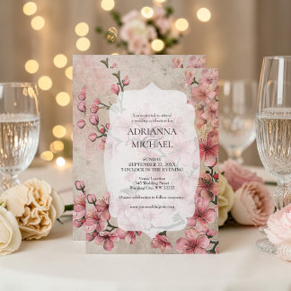 Invitación de boda floral rosa de primavera