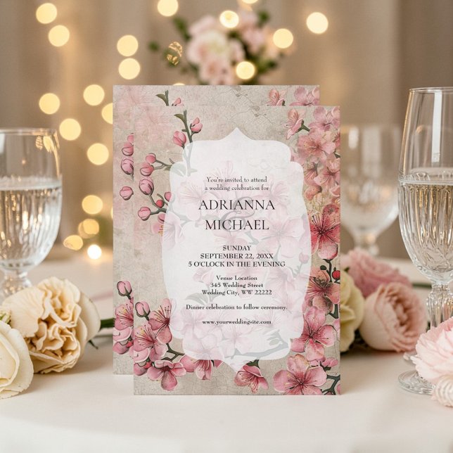 Invitación de boda floral rosa de primavera (Subido por el creador)