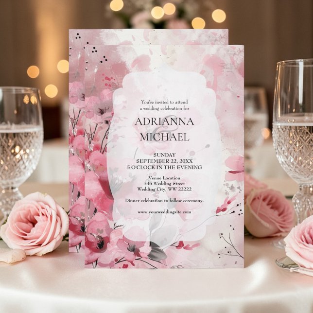 Invitación de boda floral rosa de primavera (Subido por el creador)