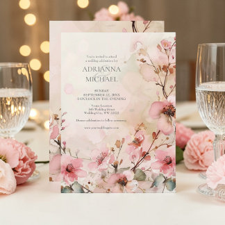 Invitación de boda floral rosa de primavera