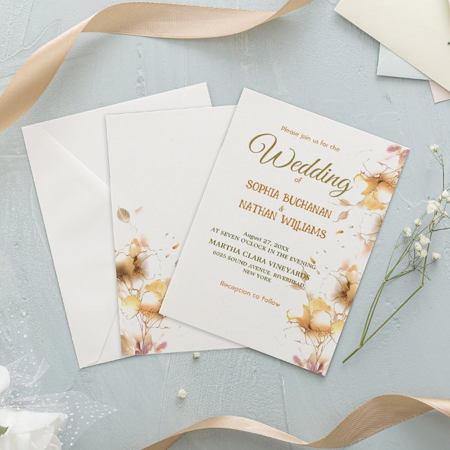 Invitación de boda floral rosa dorado moderna (Subido por el creador)