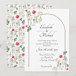 Invitación de Boda Floral Rosa Ecuestre Rústica