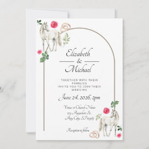 Invitación de Boda Floral Rosa Ecuestre Rústica
