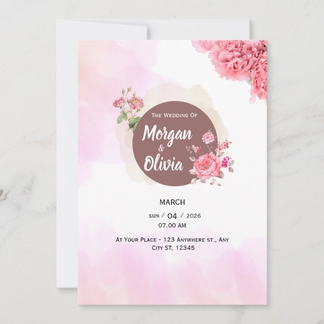 Invitación de boda floral rosa elegante (Anverso)