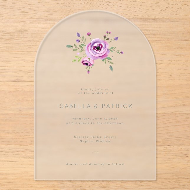 Invitación de boda floral rosa elegante (Anverso)