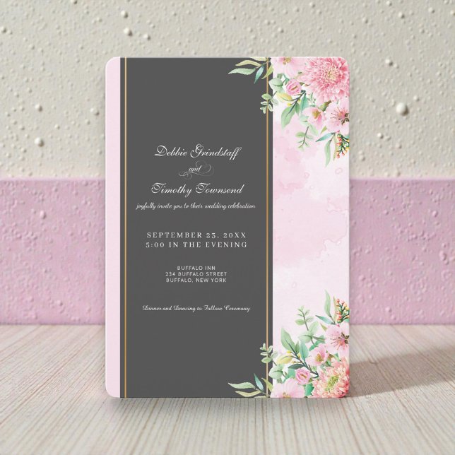 Invitación de boda floral rosa elegante (Subido por el creador)