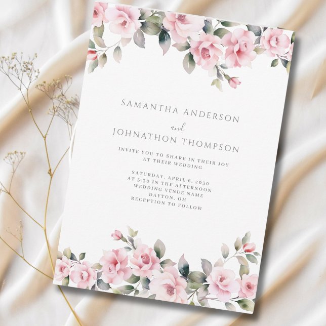 Invitación de boda floral rosa elegante (Subido por el creador)
