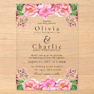 Invitación de boda floral rosa elegante