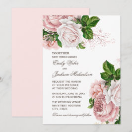 Invitación de boda floral rosa elegante con toque