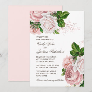 Invitación de boda floral rosa elegante con toque