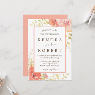Invitación de boda floral rosa elegante coral